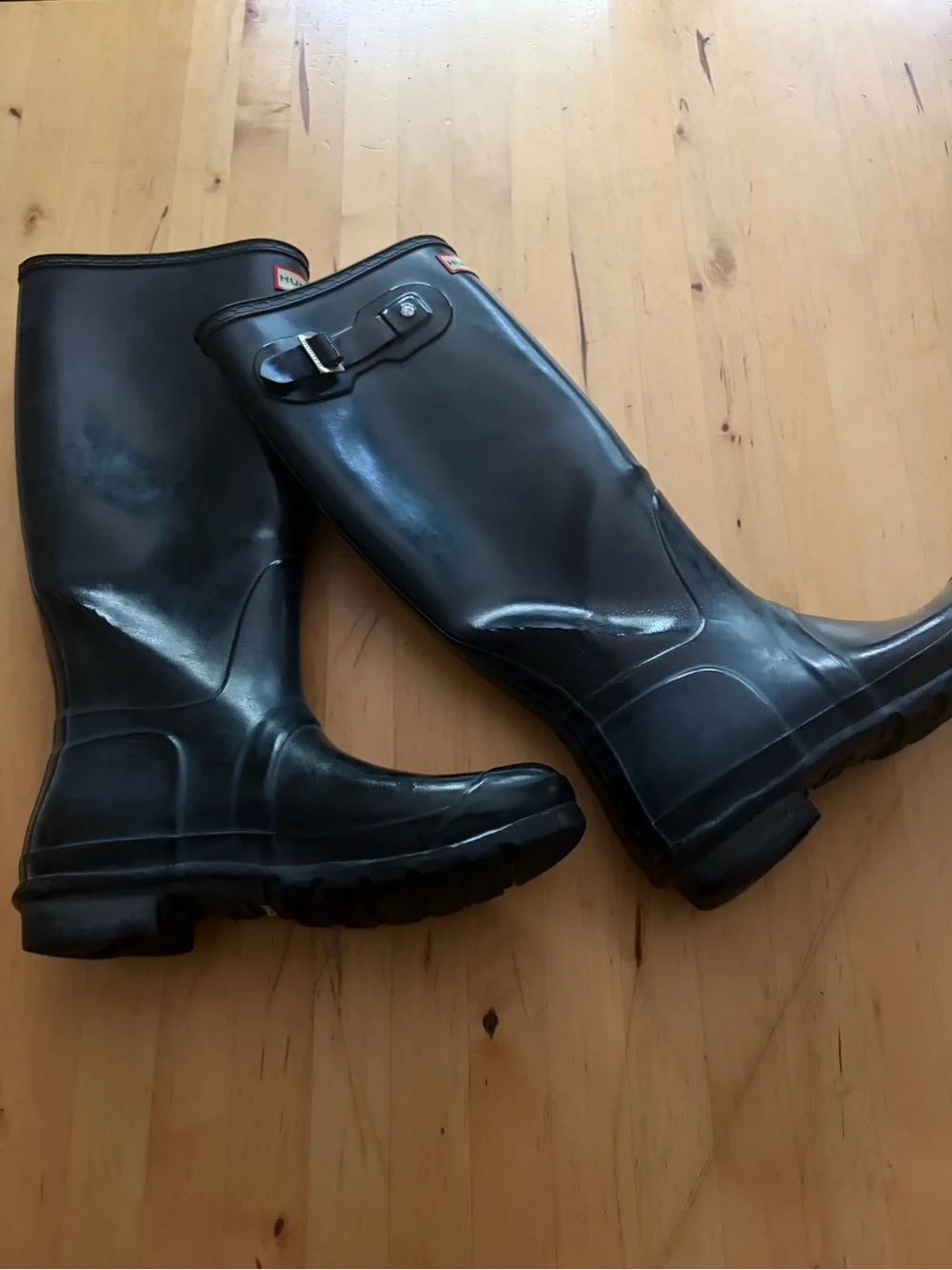 Hunter Gloss Black Knee-High Rain Boots with Logo